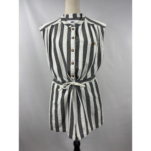 NSF Sue Romper White Blue Stripe Small Sleeveless Drawstring Waist Shorts - Picture 14 of 14